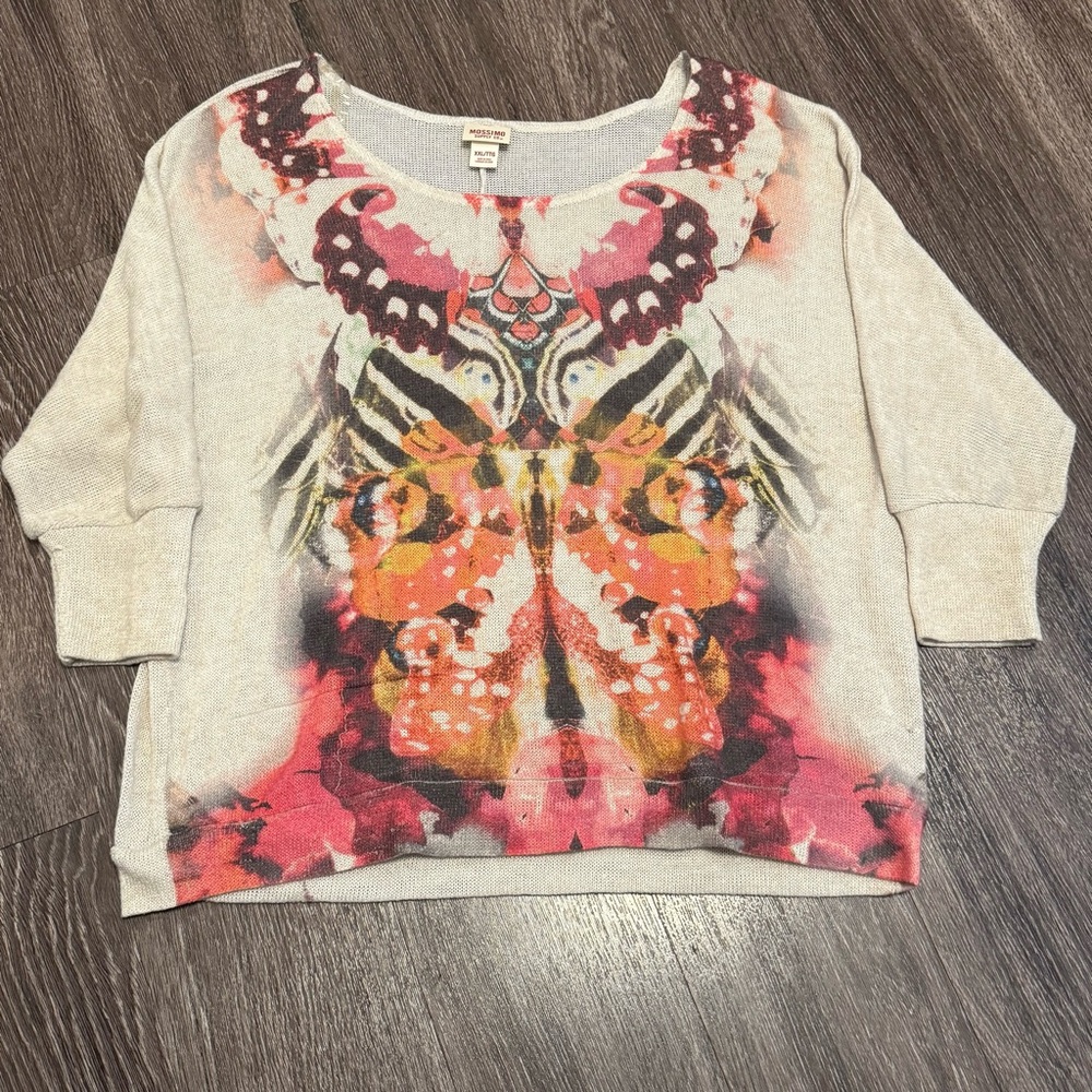 (BOGO) Mossimo Supply Co Cream and Pink Graphic 3/4 Sleeve Hoodie